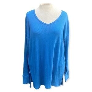 American Eagle V-Neck long sleeve Sweater Ribbed blue small soft